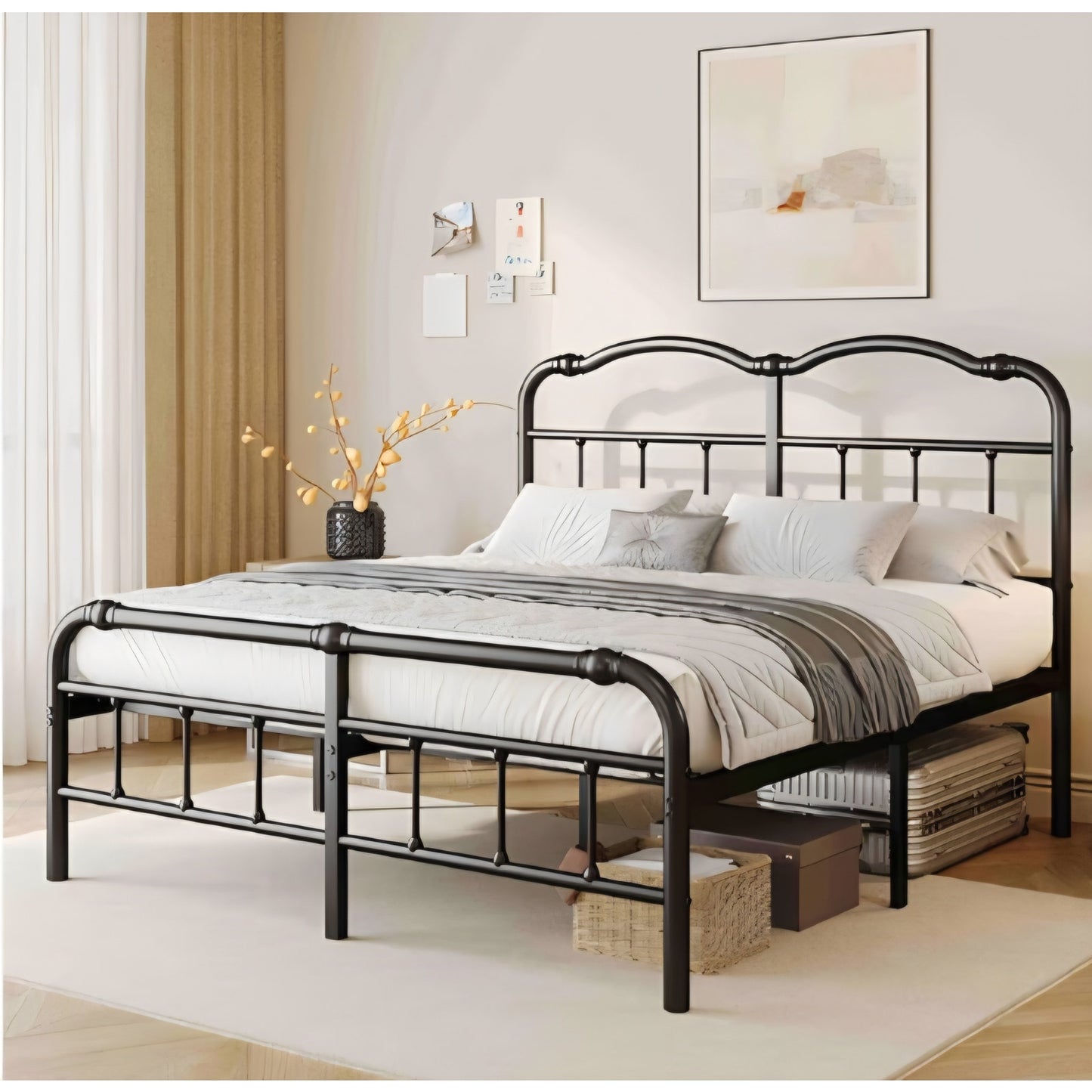 California King Size Metal Bed Frame with Metal Headboard and Footboard Cal-King Bed Frame 14 Inch