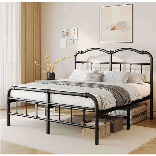 California King Size Metal Bed Frame with Metal Headboard and Footboard Cal-King Bed Frame 14 Inch