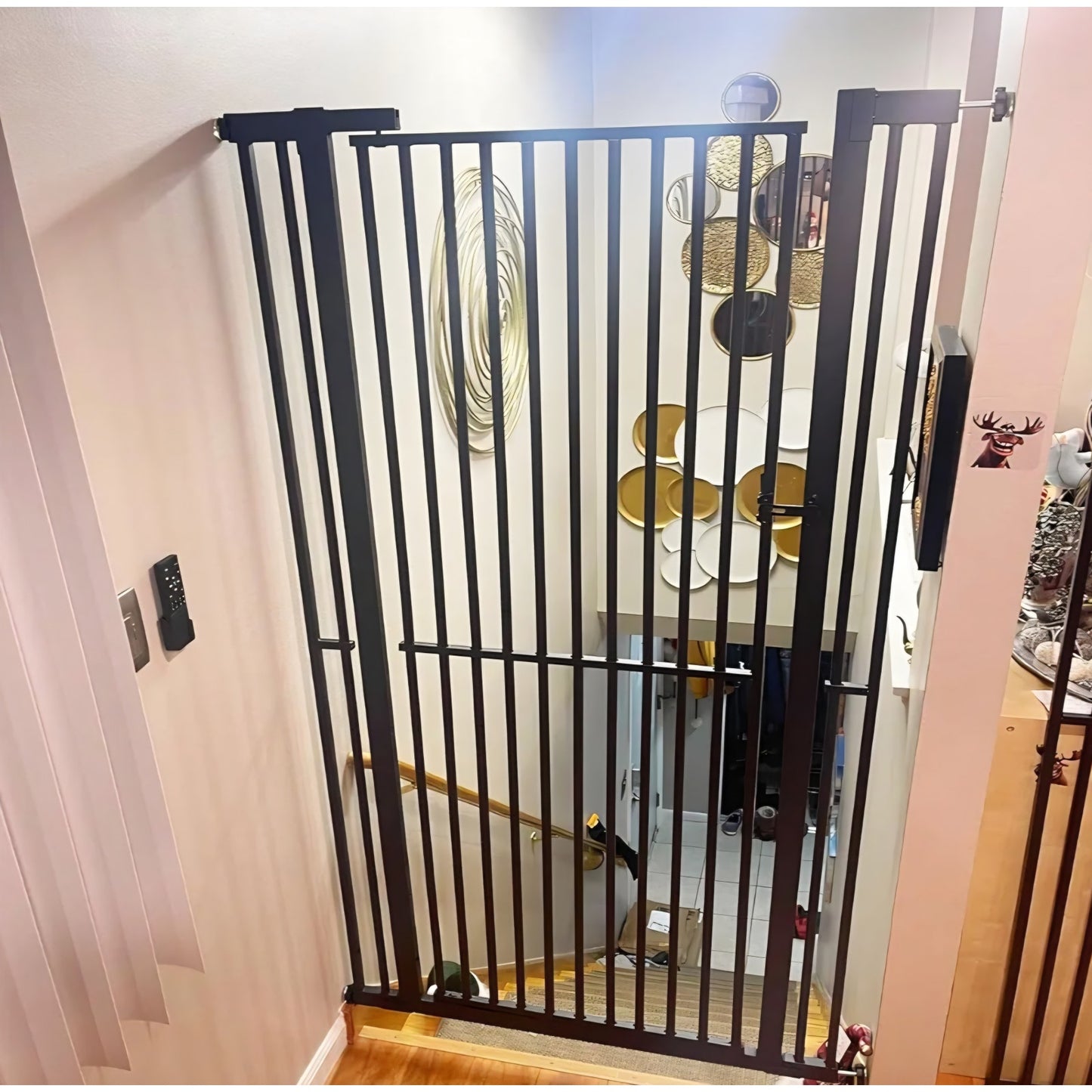 71 inch Extra Tall Gates for Cats, Adjustable 29.92" and 48.03" Wide Baby Gate, Pressure Mounted Full Door Pet Gate for Doorway, Stairs,House (Black, 71 Inch)