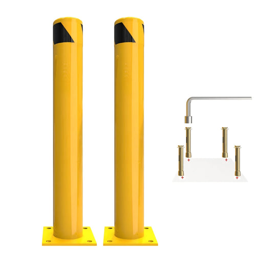 YITAHOME Safety Bollard Post, 42" x 4.5" Steel Bollards for Warehouse, Yellow, 2 Pack