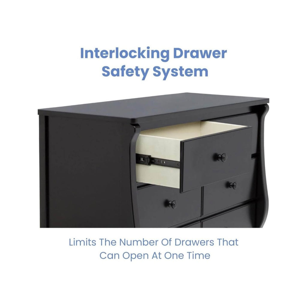 Delta Children Universal 6 Drawer Dresser with Interlocking Drawers, Ebony Black