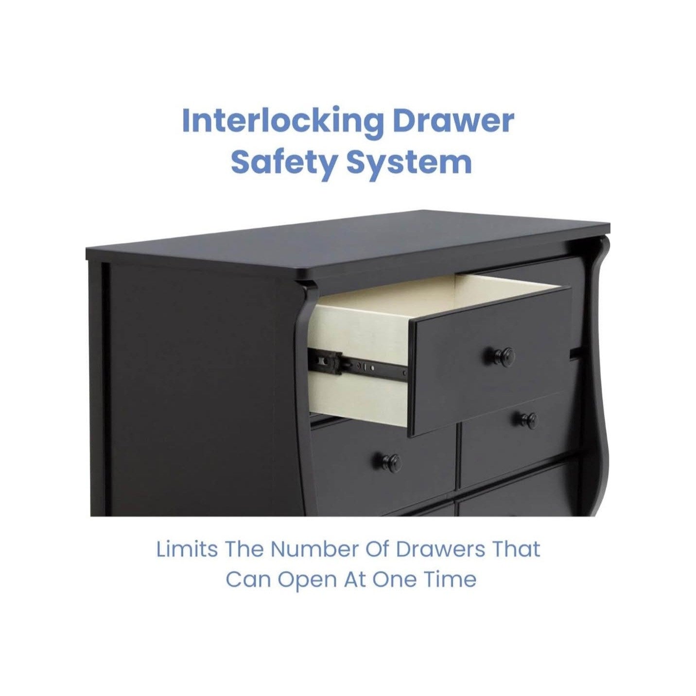 Delta Children Universal 6 Drawer Dresser with Interlocking Drawers, Ebony Black