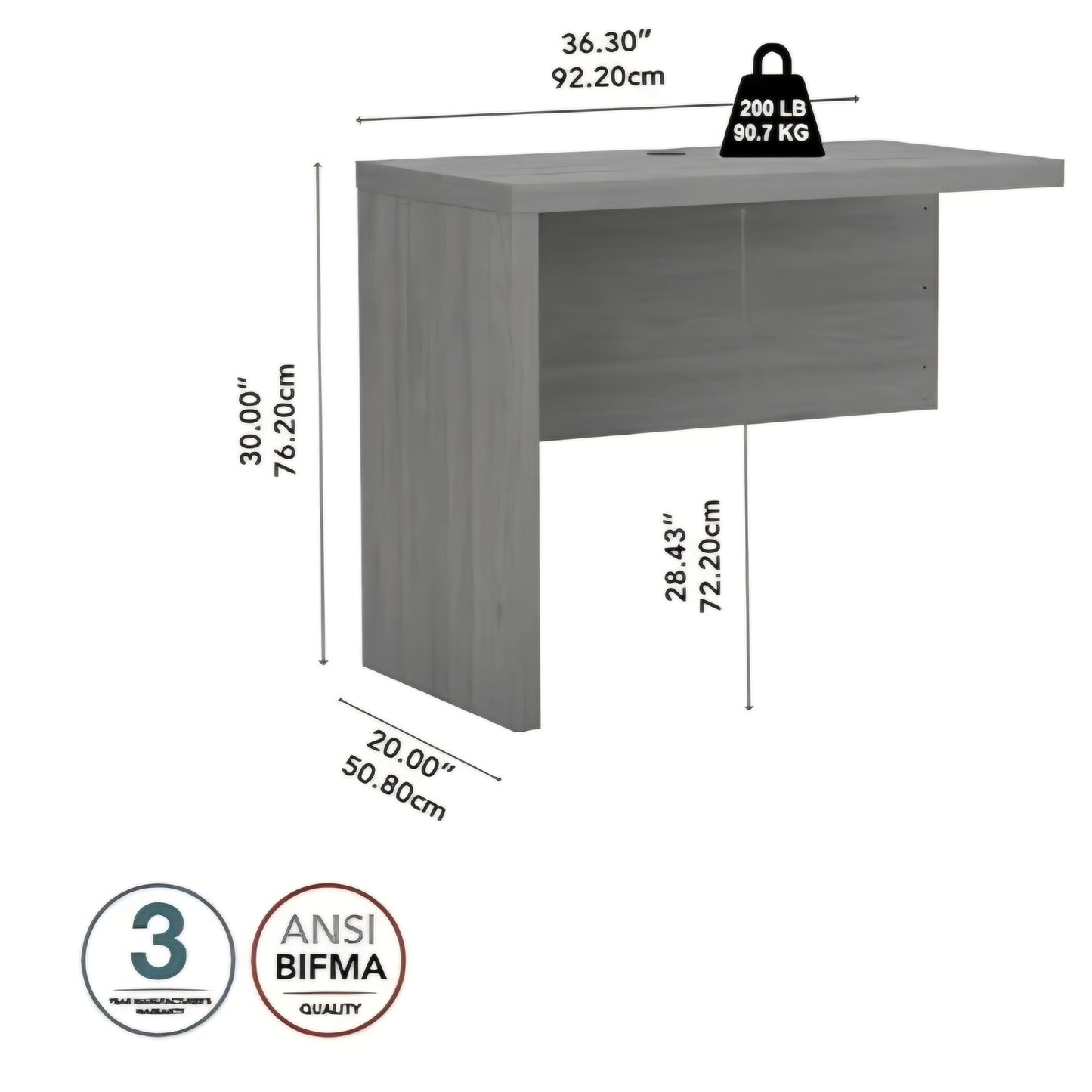 Bush Business Furniture Echo Desk Return, 36W, Modern Gray