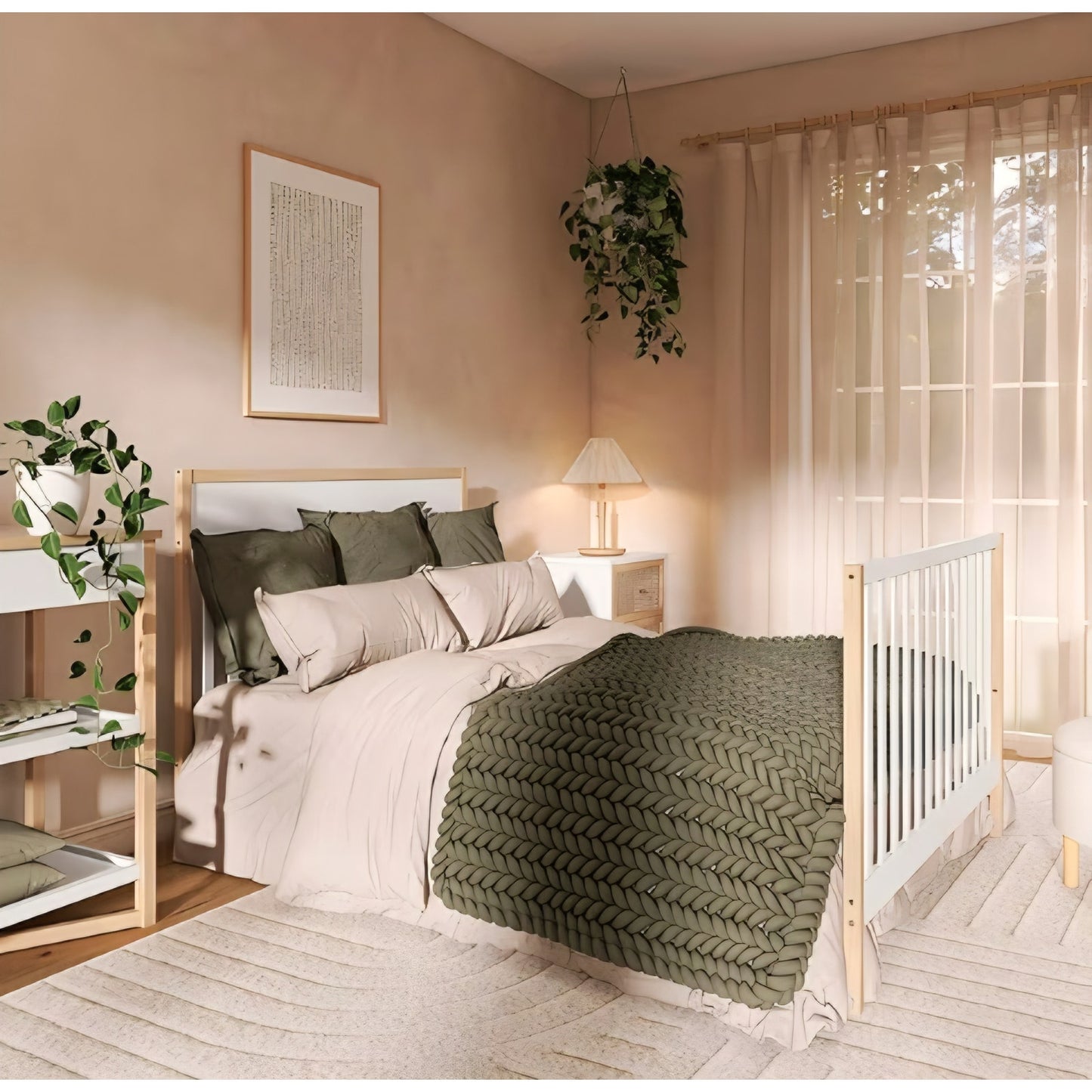 Convertible Full-Size Baby Crib in Vintage White Oak, GreenGuard Gold & BSA