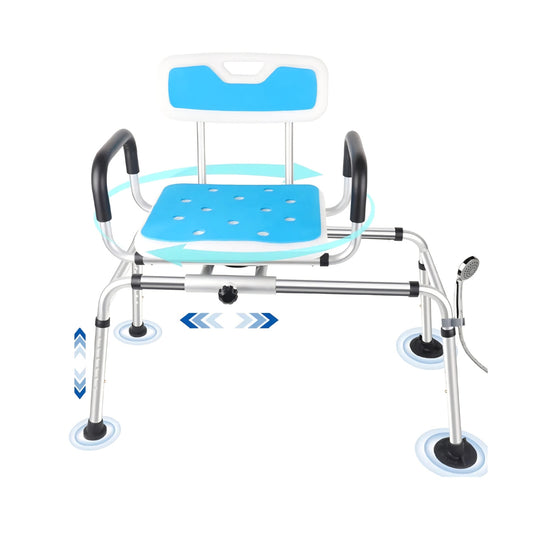 Sliding Shower Chair,Height Adjustable Tub Transfer Bench,360° Shower Swivel Seat,Bath and Shower