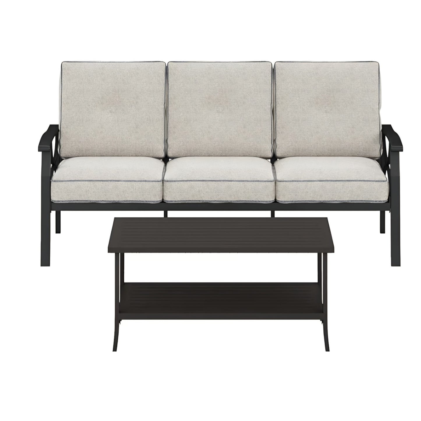 Outdoor Patio Furniture Set, 2 Piece Patio Conversation Set, Metal Furniture Set with 3 seat Sofa