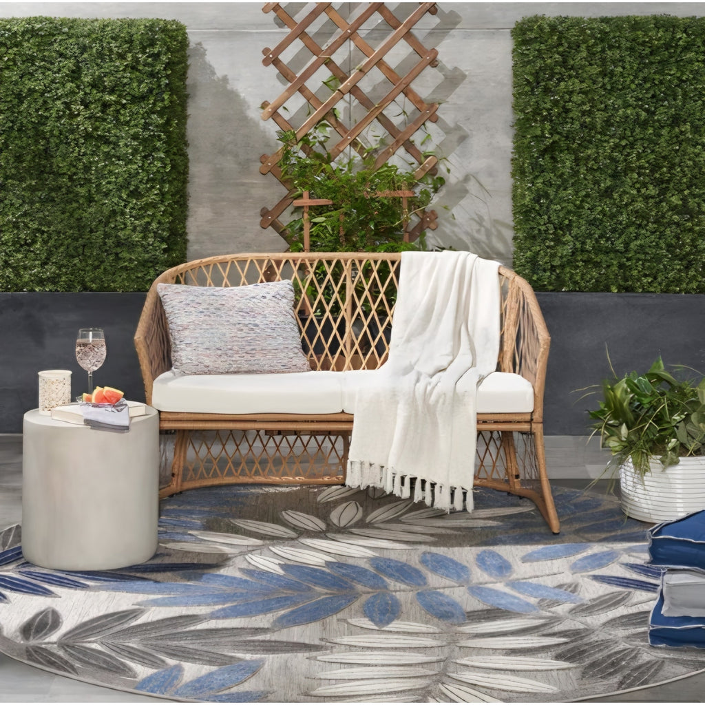 Nourison Home Aloha Indoor/Outdoor Grey/Blue 7’10” x Round Area Rug