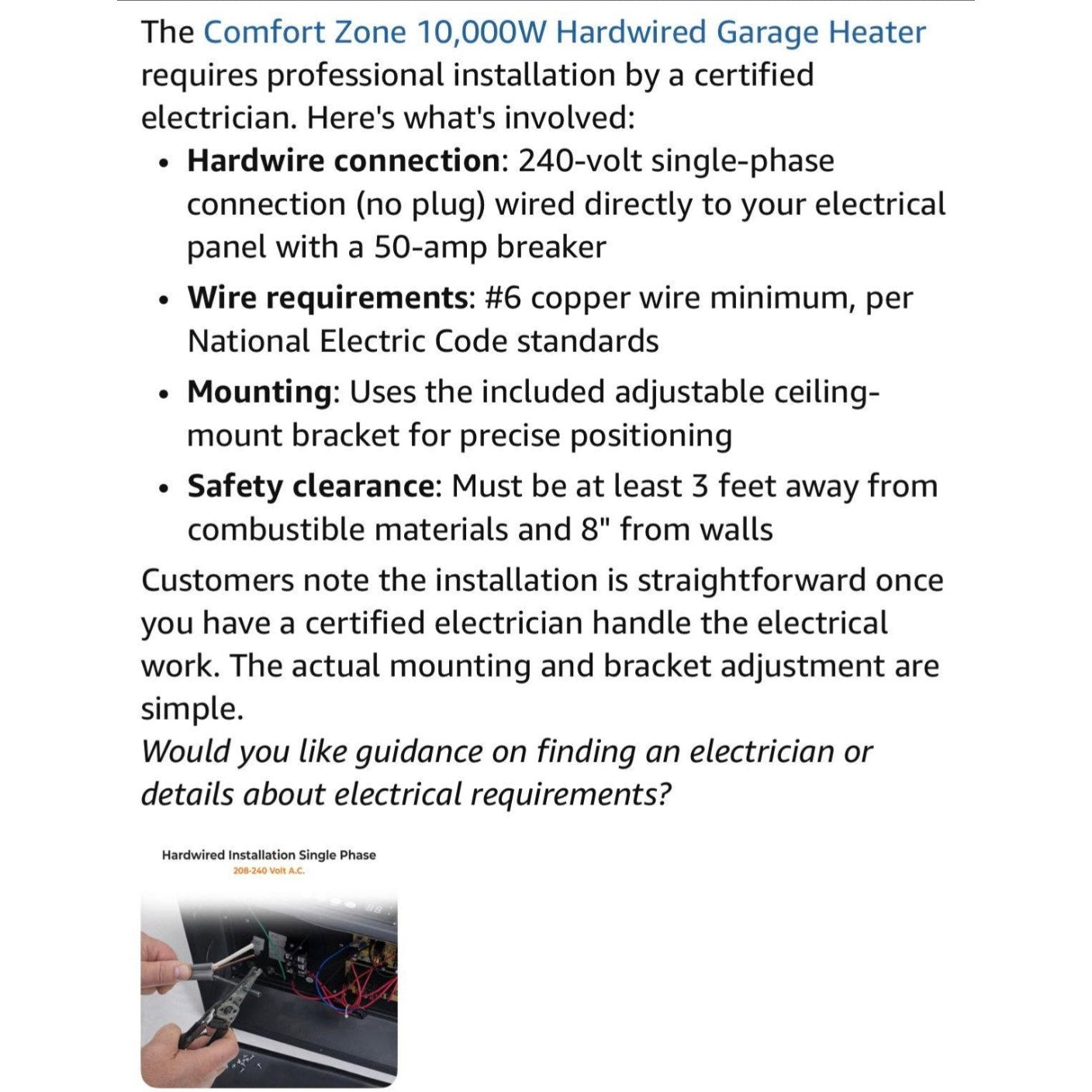 Comfort Zone 10,00W Hard-Wired Garage Heater – Industrial & Commercial Ceiling Mount