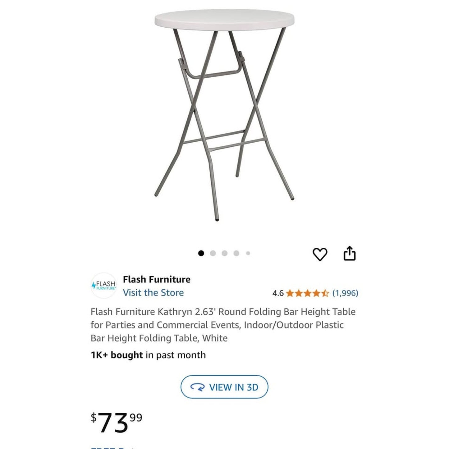 Flash Furniture Kathryn 2.63' Round Folding Bar Height Table for Parties and Commercial Events.
