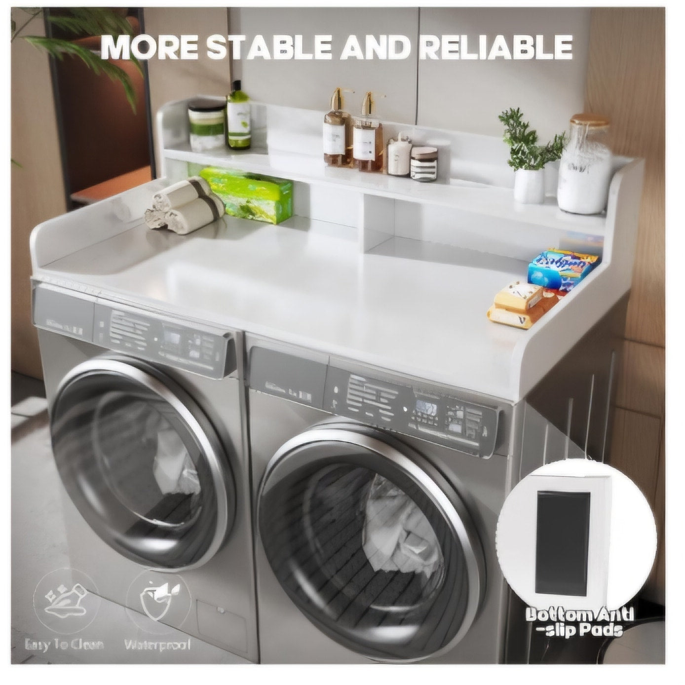 2-Tier Washer and Dryer Countertop with 2.75" H Guard,54" W x 27.5" D Laundry Countertop