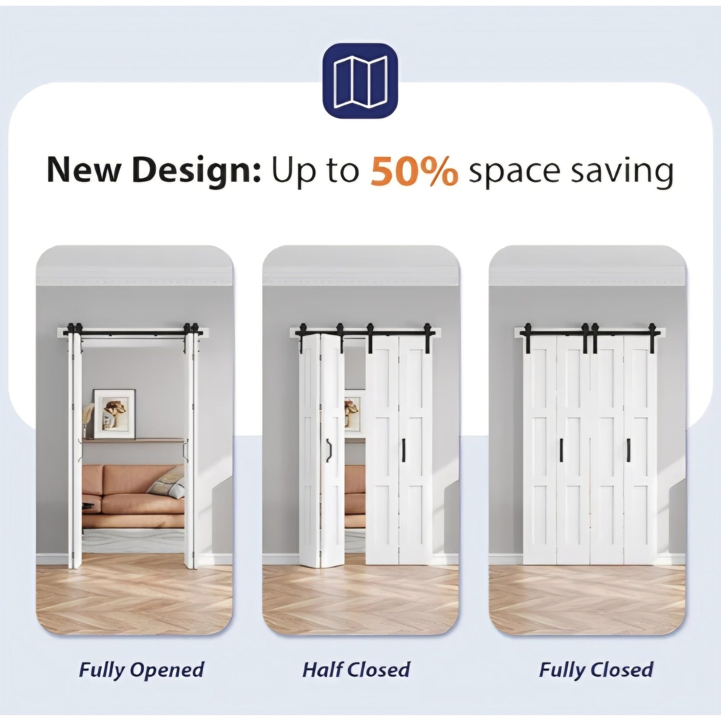 White Bi fold Barn Door Bifold Doors with 52" Hardware Track Kit Included 48in X 84in for 4 Doors
