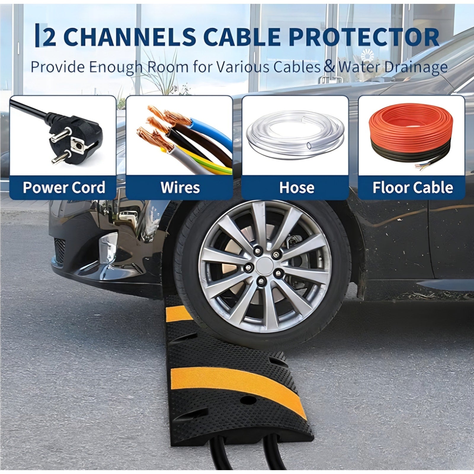 7FT Rubber Speed Bump with 4 End Cap, 2-Pack Speed Bumps for Road, 66000 LBS