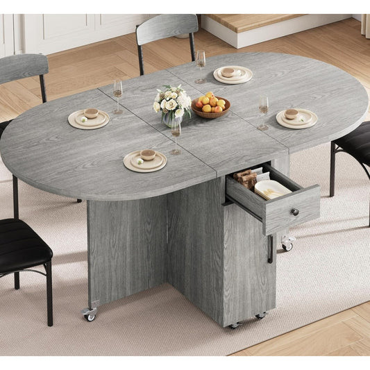 Folding Dining Table for 4 -Foldable Kitchen Dinner Drop Leaf Gateleg Convertible Tables