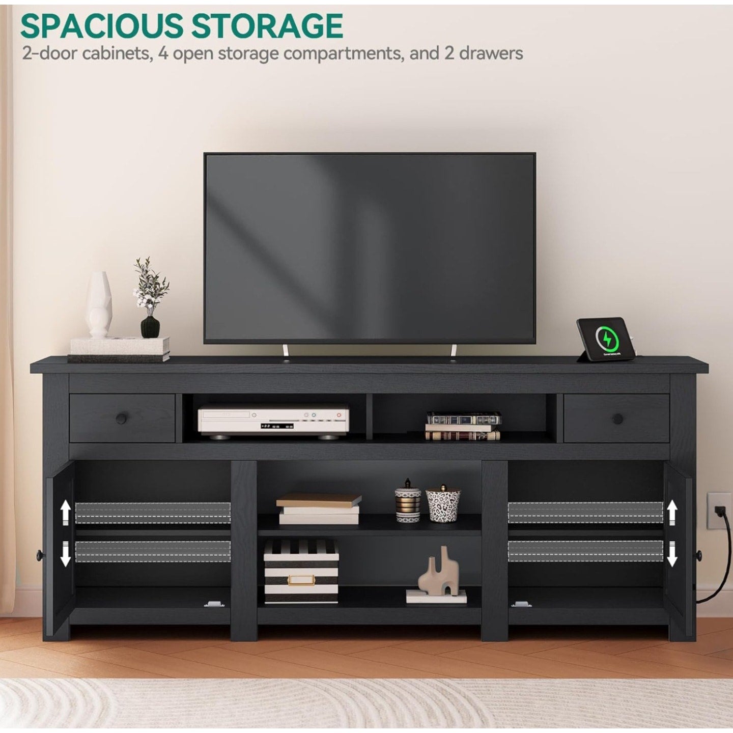 YITAHOME TV Stand for 75/80 Inch TV, Entertainment Center, TV Cabinet with Drawers and Power Outlet, Black TV
