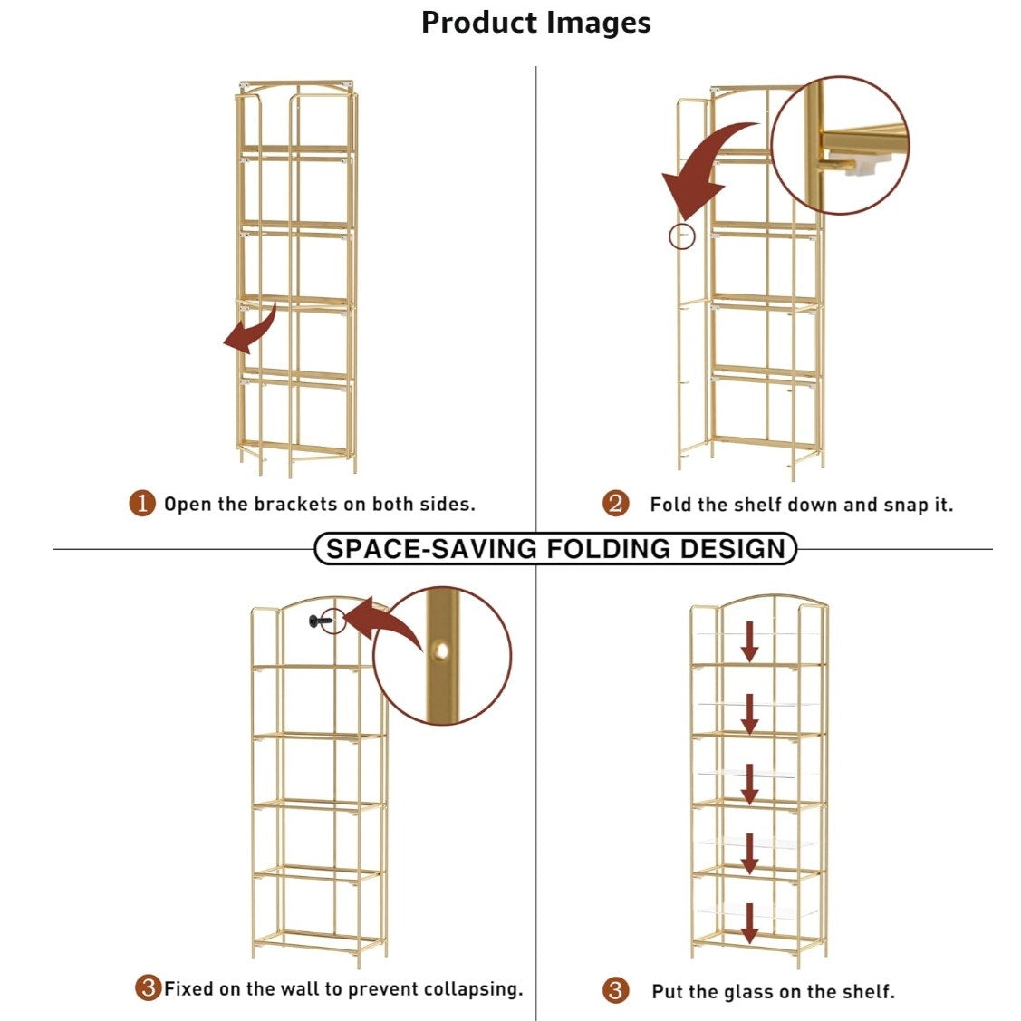 Crofy No Assembly Folding Bookshelf for Living Room