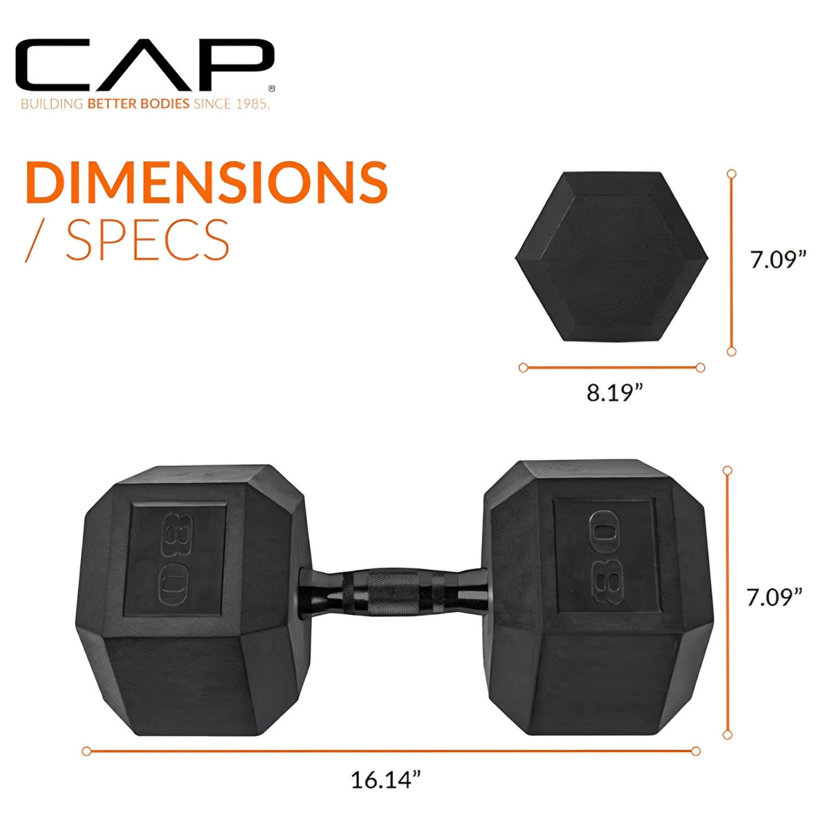 CAP Barbell Coated Hex Dumbbell Weight - Single | 80 lbs