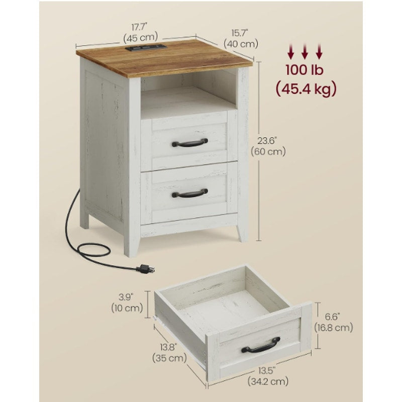 VASAGLE Set of 2 Nightstands with 2 Drawers and Charging Station