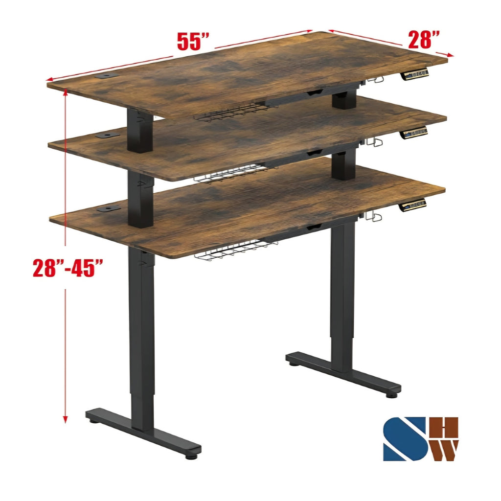 SHW 55 x 28 Inches Electric Height Adjustable Standing Desk with Drawer and Memory Preset