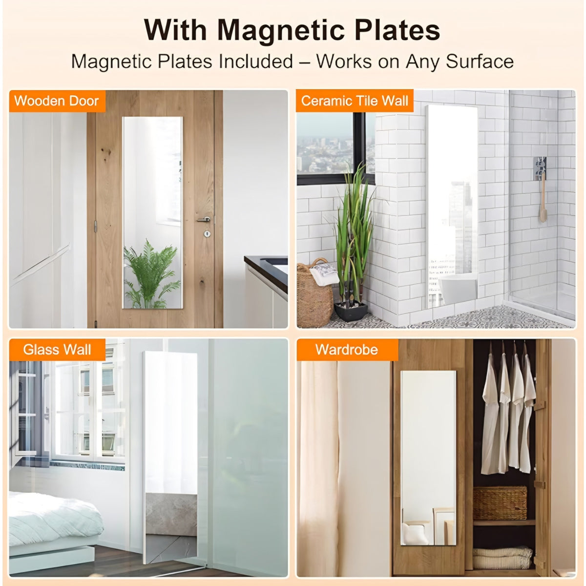 Magnetic Wall Mirror, Full Length Mirror with Tool-Free Installation,