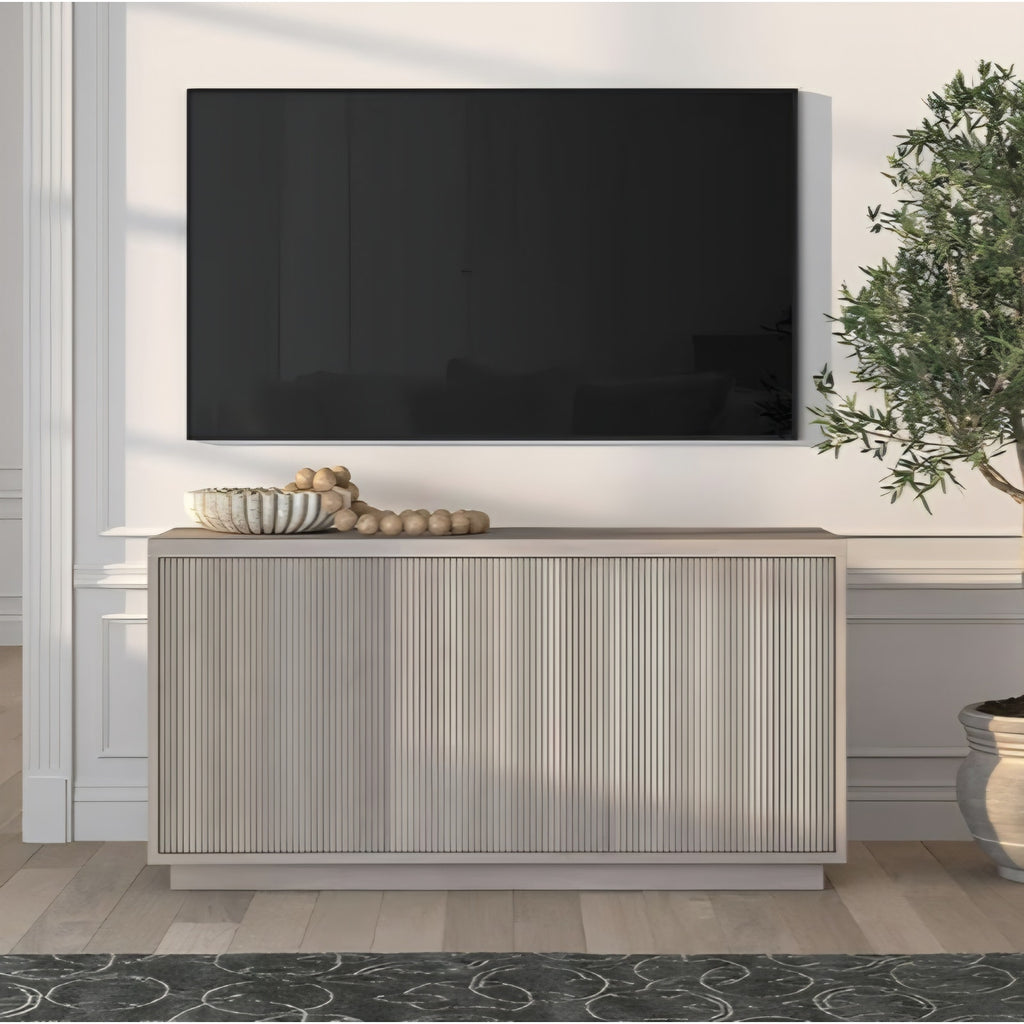 TV Stand for TVs up to 55" with 3 Swing Out Ribbed Doors and Adjustable Shelves for Living Room