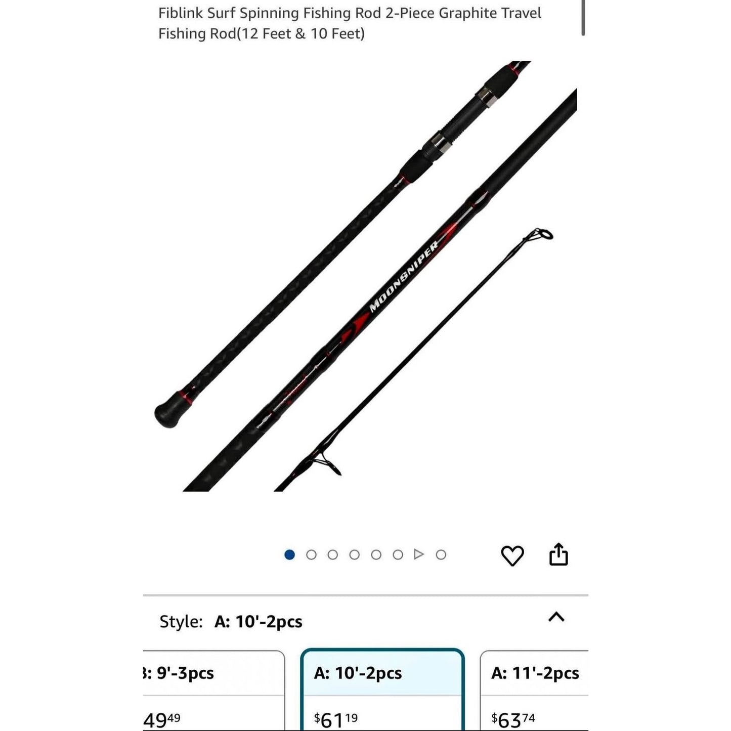 Fiblink Surf Spinning Fishing Rod 2-Piece Graphite Travel Fishing Rod(10 Feet)