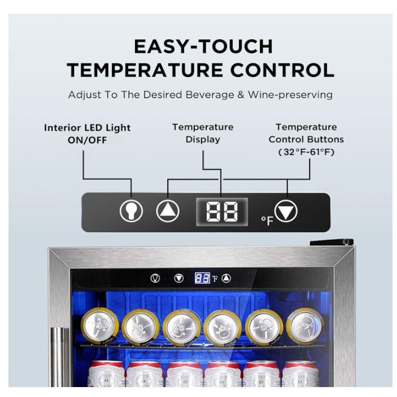 Mini Fridge 130 Can Beverage Refrigerator Cooler, 3.2 Cu.Ft Drink Fridge forSoda Wine Beer