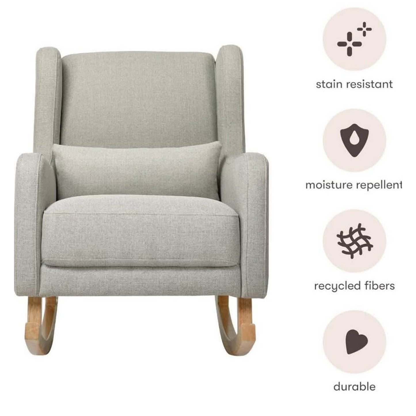 Babyletto Kai Rocker in Performance Grey Eco-Twill with Light Legs, Water Repellent & Stain Resistan