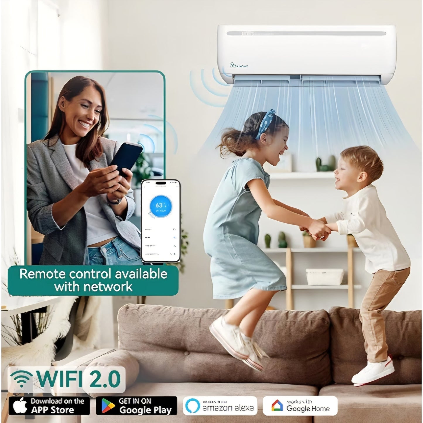 18000 BTU Mini Split Air Conditioner Heat Pump System, Wifi Enabled 19 SEER2 208-230V