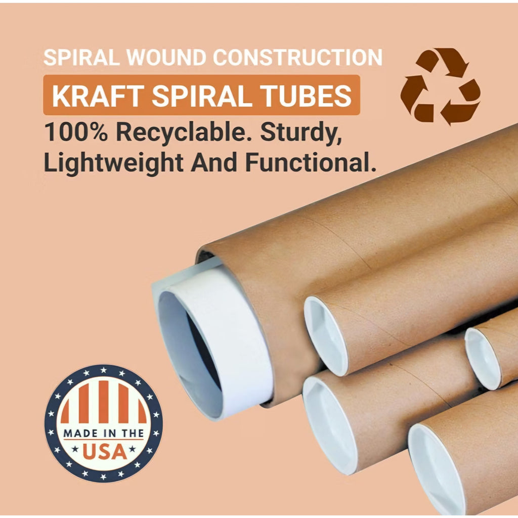 AVIDITI Cardboard Tubes with Caps, 60"L x 2"W x 2"H, Pack of 50