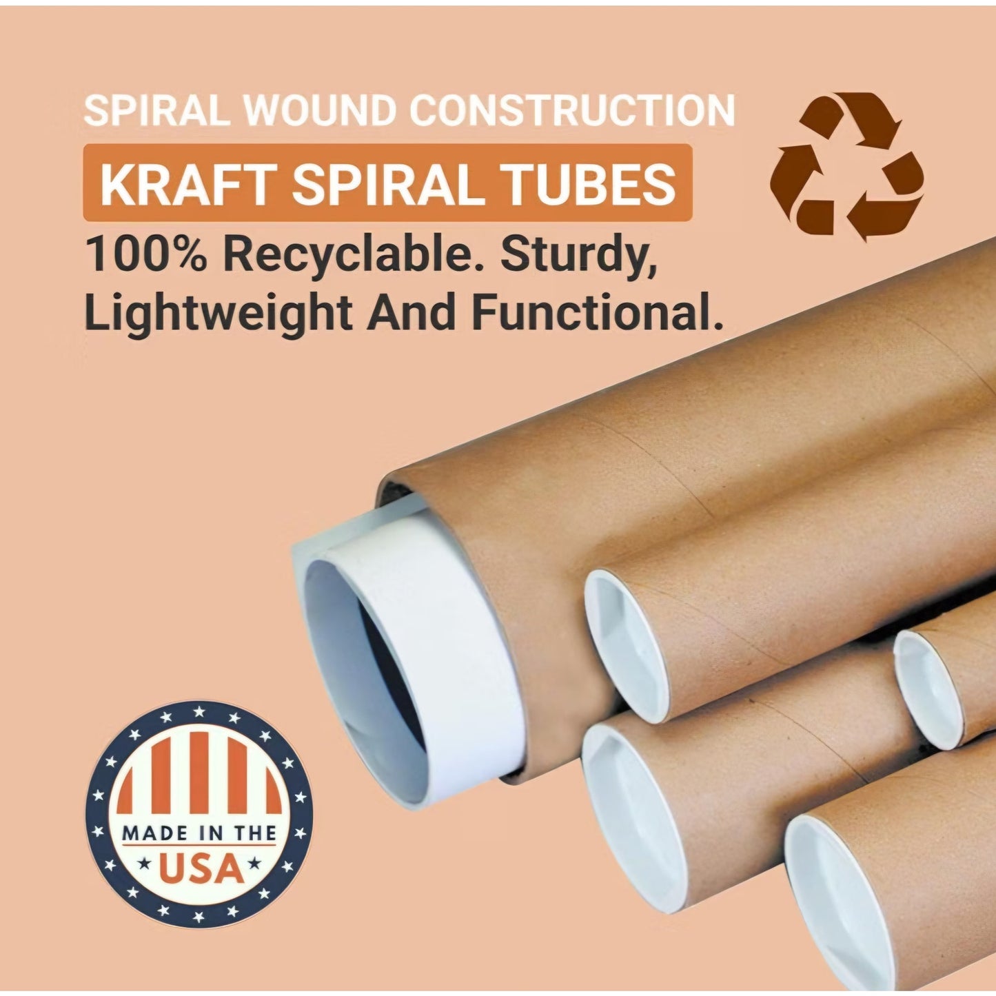 AVIDITI Cardboard Tubes with Caps, 60"L x 2"W x 2"H, Pack of 50