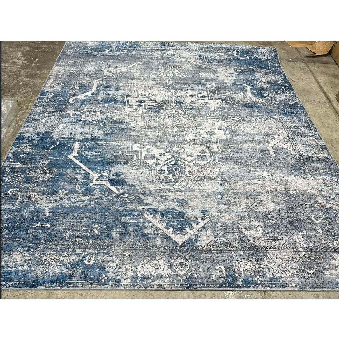 Phyllis Boho Area Rug, 7.5'×9.5' Washable Vintage Rug, Blue