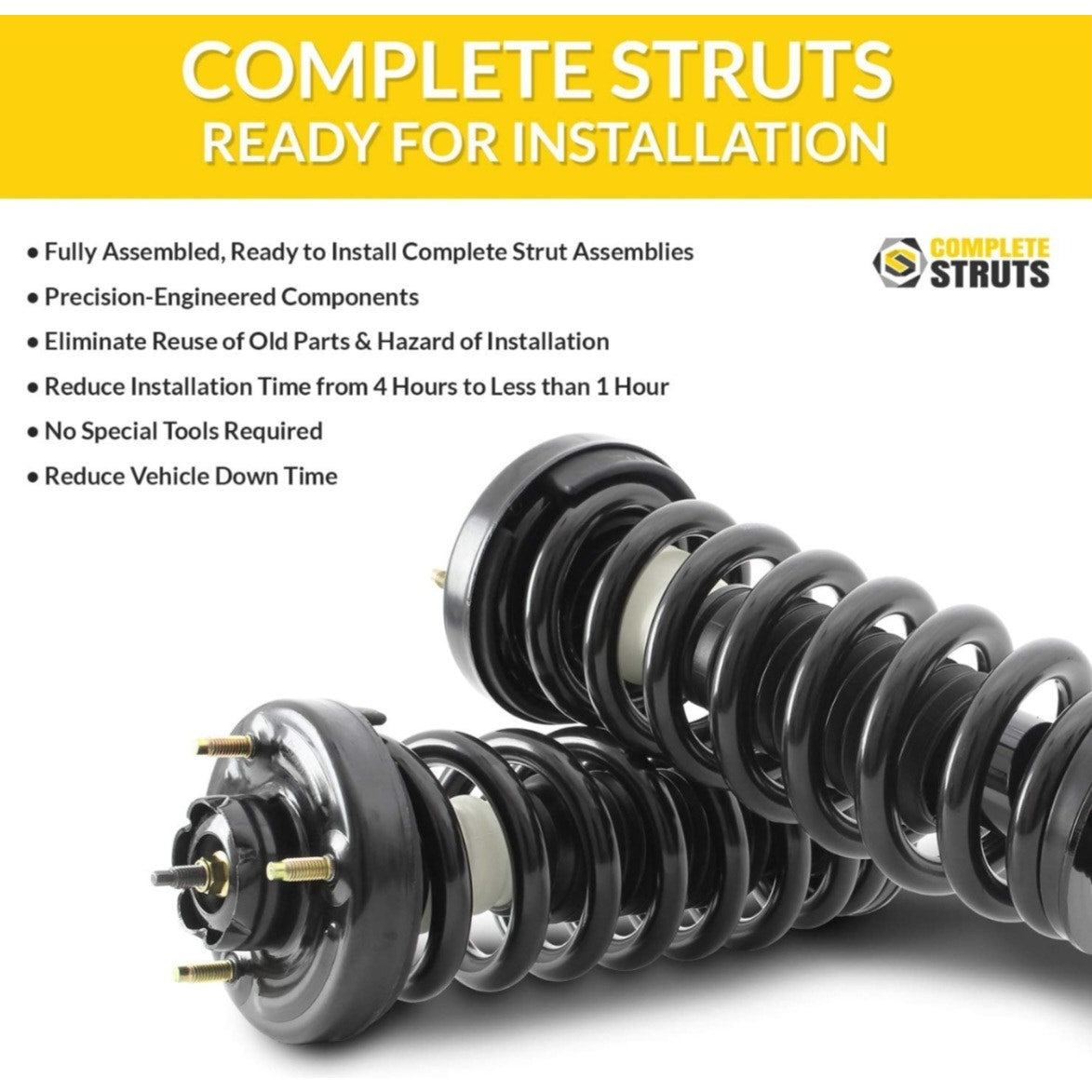 COMPLETESTRUTS Front Quick Complete Strut Assemblies with Coil Springs Replacement for 2011-2019 Toyota Sienna FWD - Set of 2