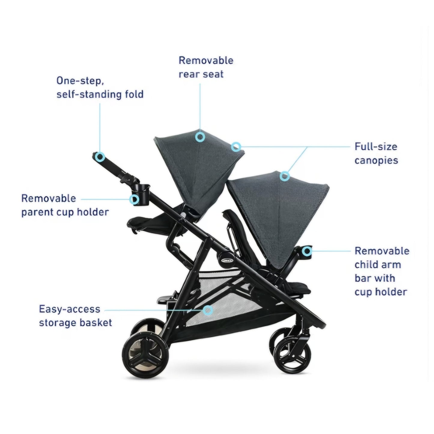 Graco Ready2Grow 2.0 Double Stroller, Twin Baby Stroller Features Bench Seat and Standing Platform