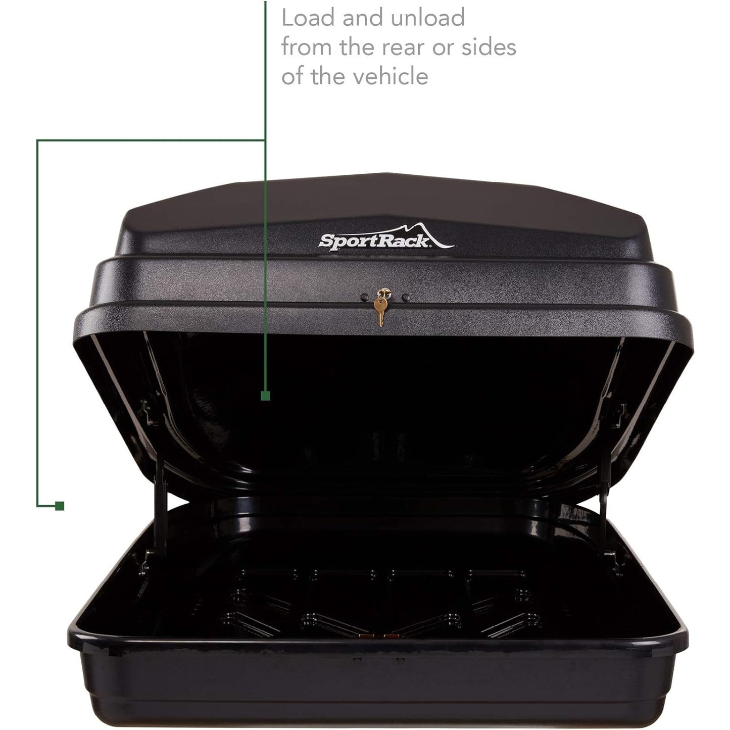 SportRack Vista XL Rear Opening Cargo Box, Black, 63"L x 38"W x 19"H, Water Resistant, Plastic