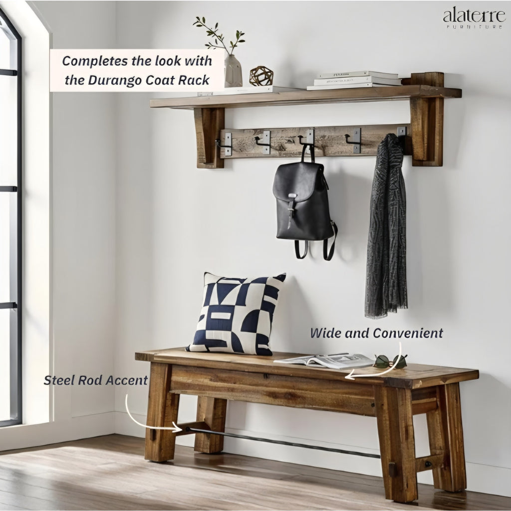 Rustic Farmhouse Style 60-Inch Wood Bench - Industrial Modern Accent Furniture with Solid Wood