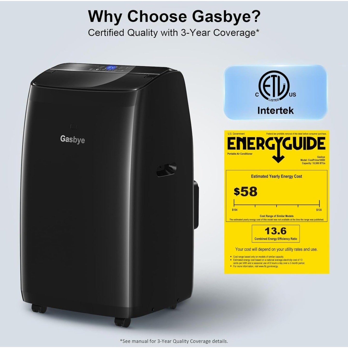 Dual Hose Portable Air Conditioner, [2025 Upgraded] Full DC Inverter Compressor, Energy-Saving 13.6