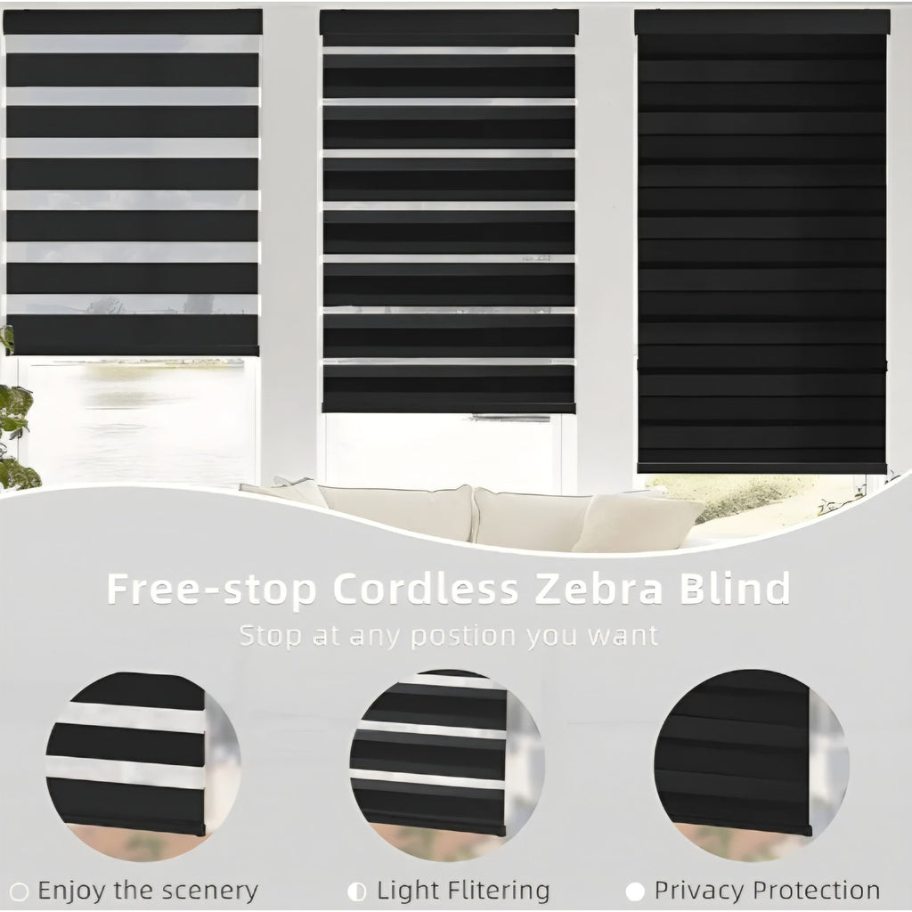 ChrisDowa Cordless Zebra Blinds for Windows (72" W x 72" H, Black)