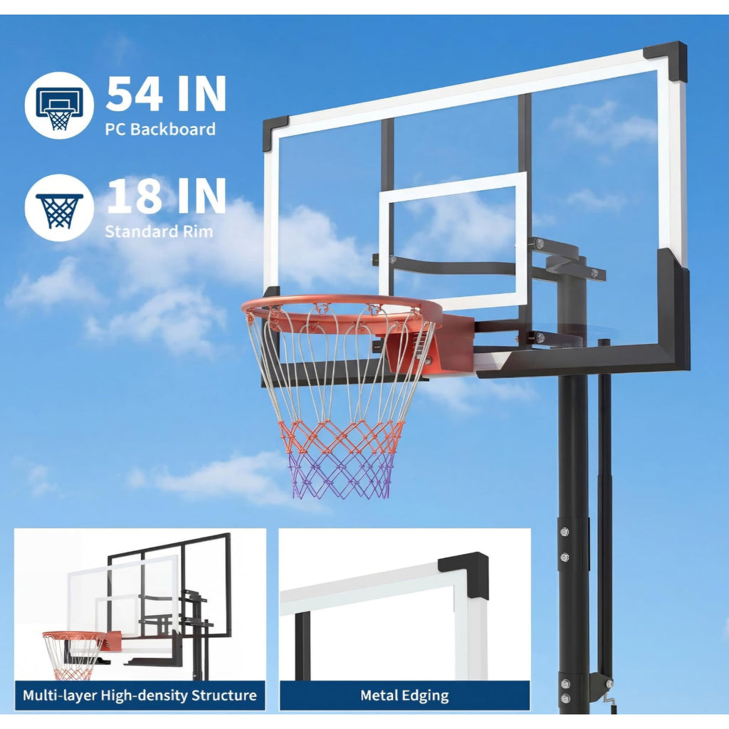 Garvee 54 Inch In Ground Basketball Hoop Outdoor 7.7-10FT Adjustable Height with Crank