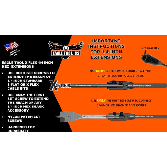 Eagle Tool US ETHX25052 X Flex Installer Bit and Drill Bit Extension, 52-INCH, 1/4-inch Shank,