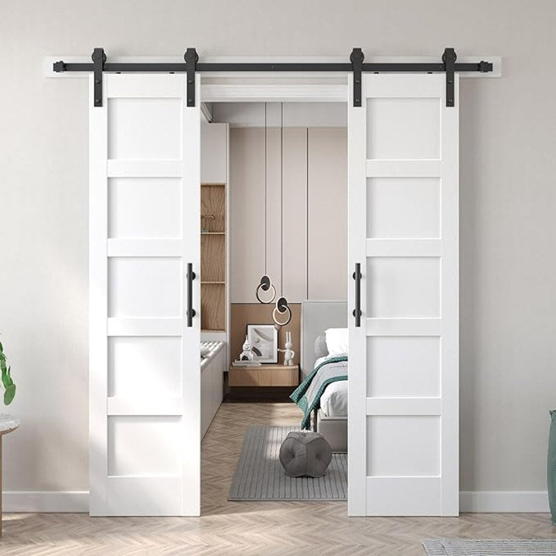 Fredbeck Double 21inx84in White Barn Door and 7FT Sliding Barn Door Hardware Kit Included,Solid