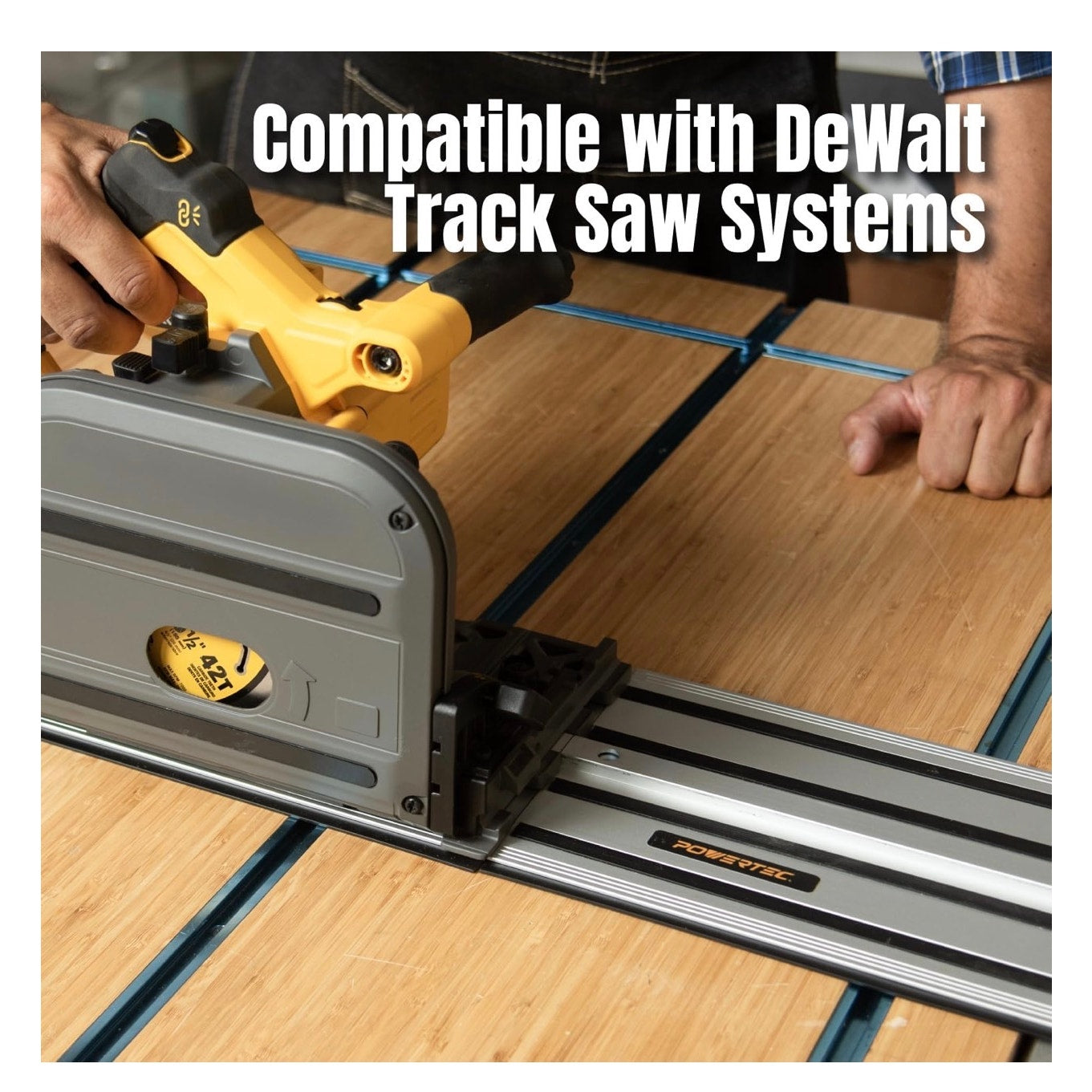POWERTEC 110" Track Saw Guide Rail Connector Set with Protective Bag for DeWalt Track Saws | Includes 2x55" Aluminum Extruded Guide Rails