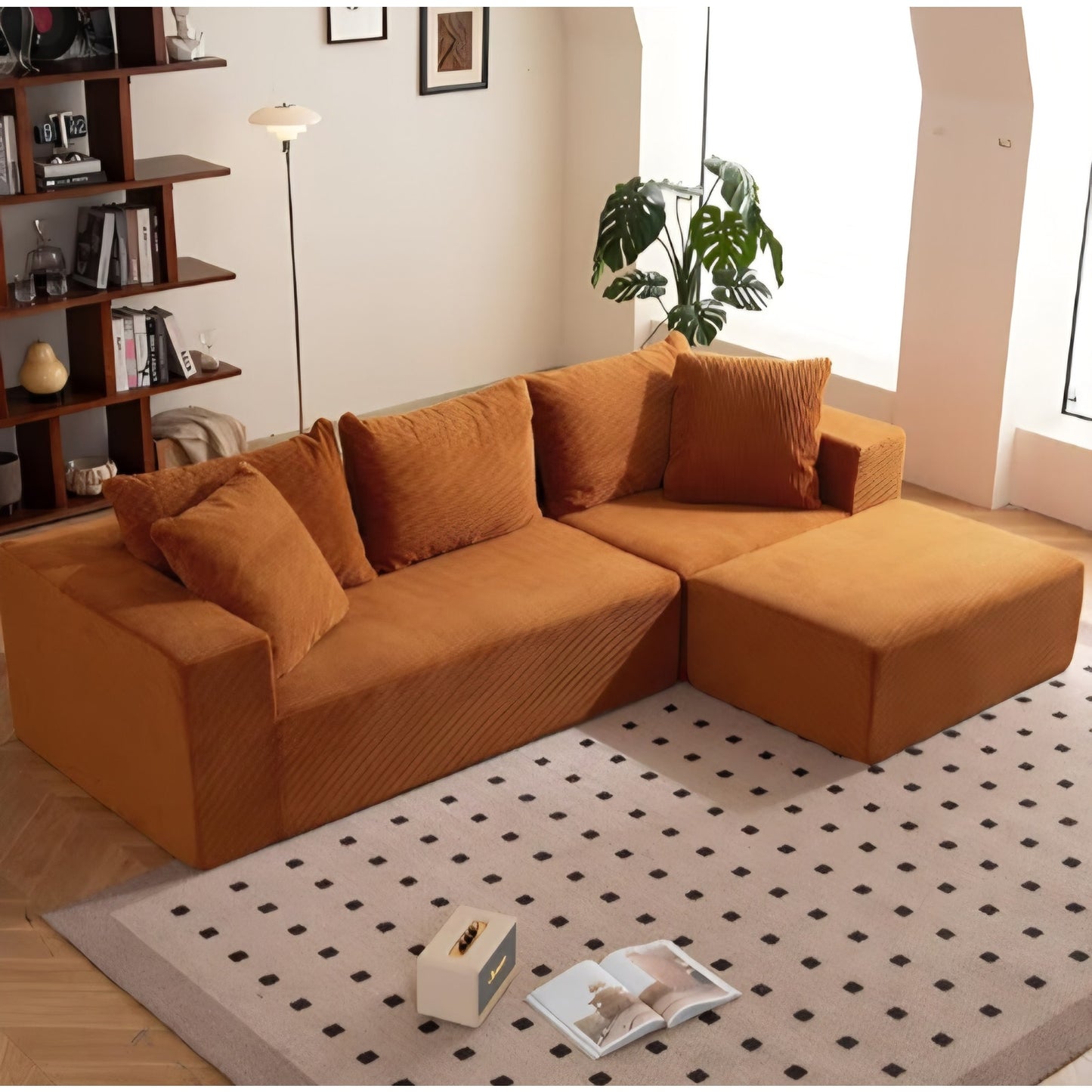 L-Shaped Boneless Couch, Modular Sectional Sofa with Moveable Ottoman