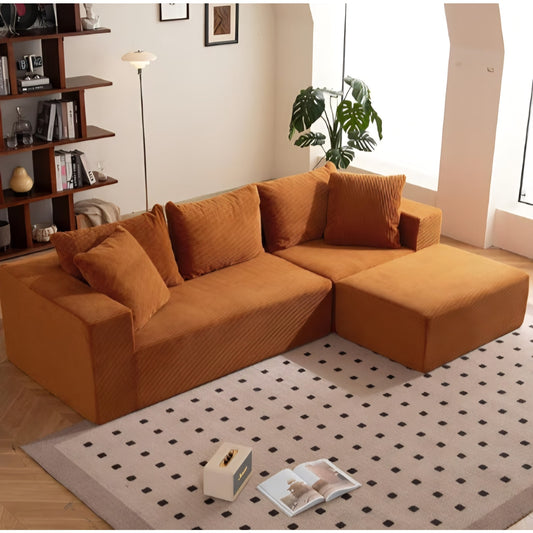 L-Shaped Boneless Couch, Modular Sectional Sofa with Moveable Ottoman