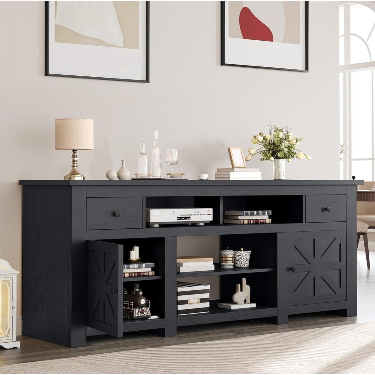 YITAHOME TV Stand for 75/80 Inch TV, Entertainment Center, TV Cabinet with Drawers and Power Outlet, Black TV