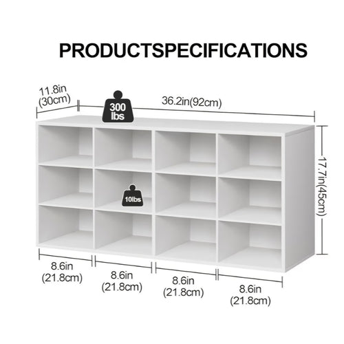 12-Cubby Shoe Rack, 3-Tier Wood Shoe Organizer, Multifunctional Shoe Organizer Bench for Entryway