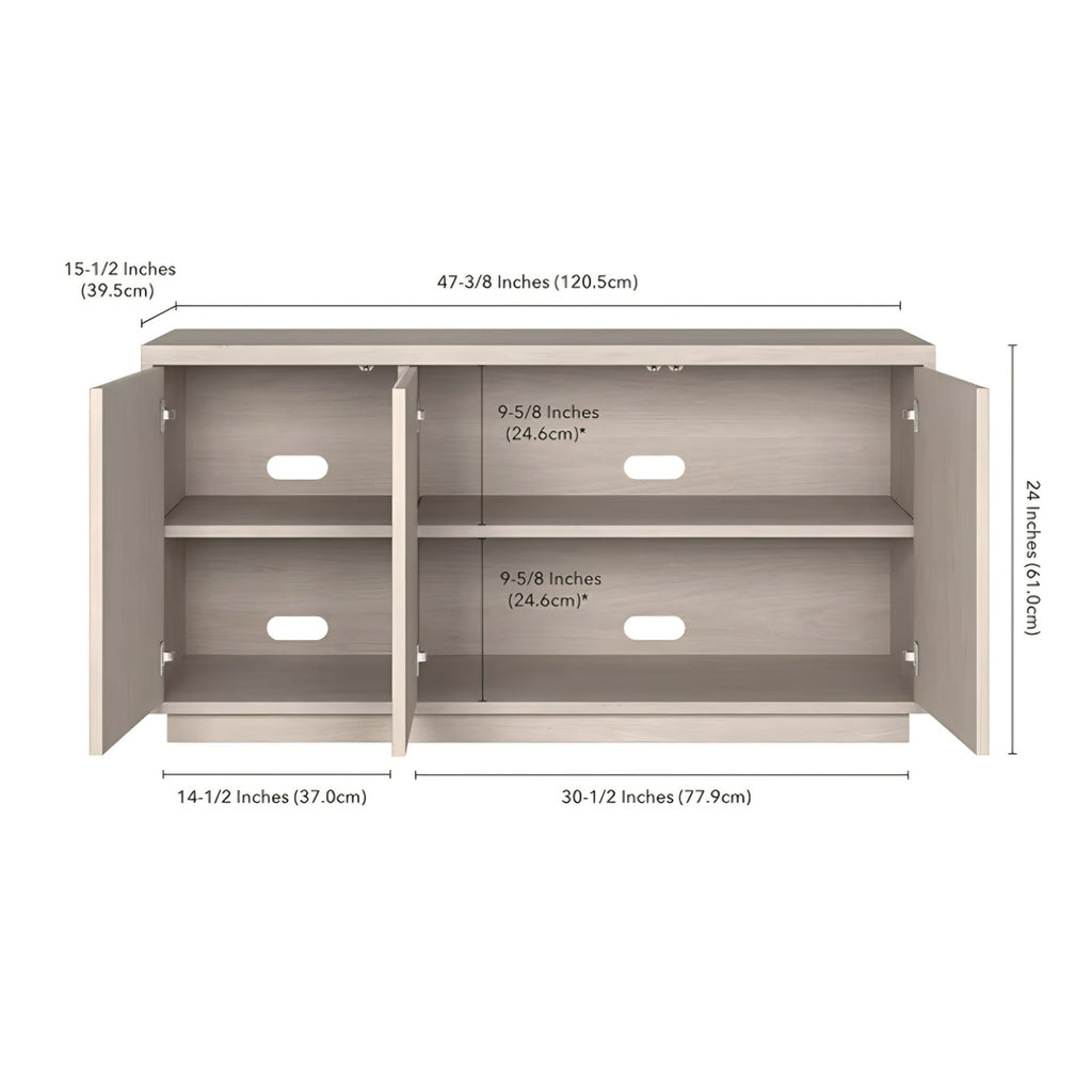 TV Stand for TVs up to 55" with 3 Swing Out Ribbed Doors and Adjustable Shelves for Living Room