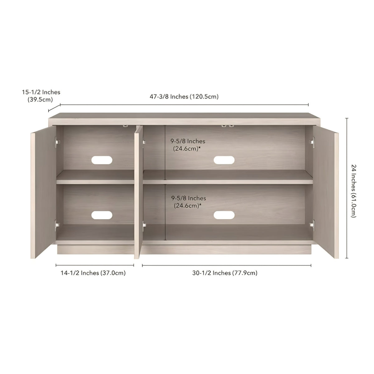 TV Stand for TVs up to 55" with 3 Swing Out Ribbed Doors and Adjustable Shelves for Living Room