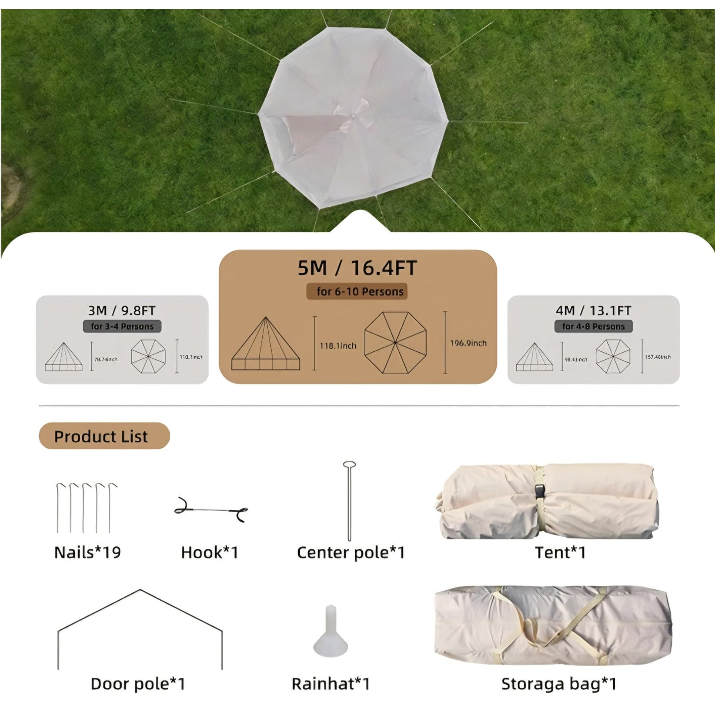 4 Season Canvas Bell Tent 9.8 FT-16.4 FT Waterproof All Weather Glamping Yurt Tent, Luxury Hot Tent