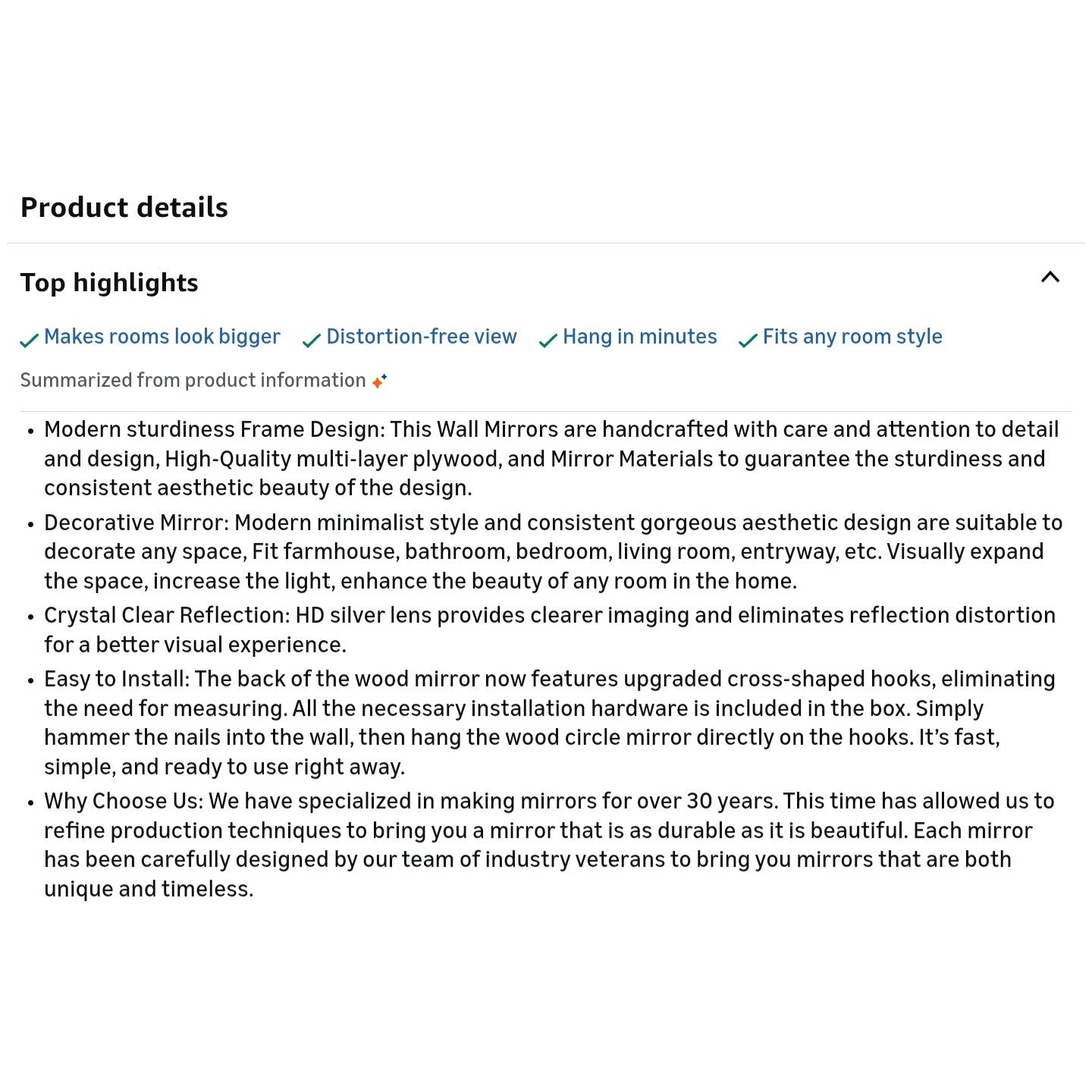 WallBeyond Round Wood Mirror, 32" Round Modern Decoration Large Circle Wall Mirror for Bathroom