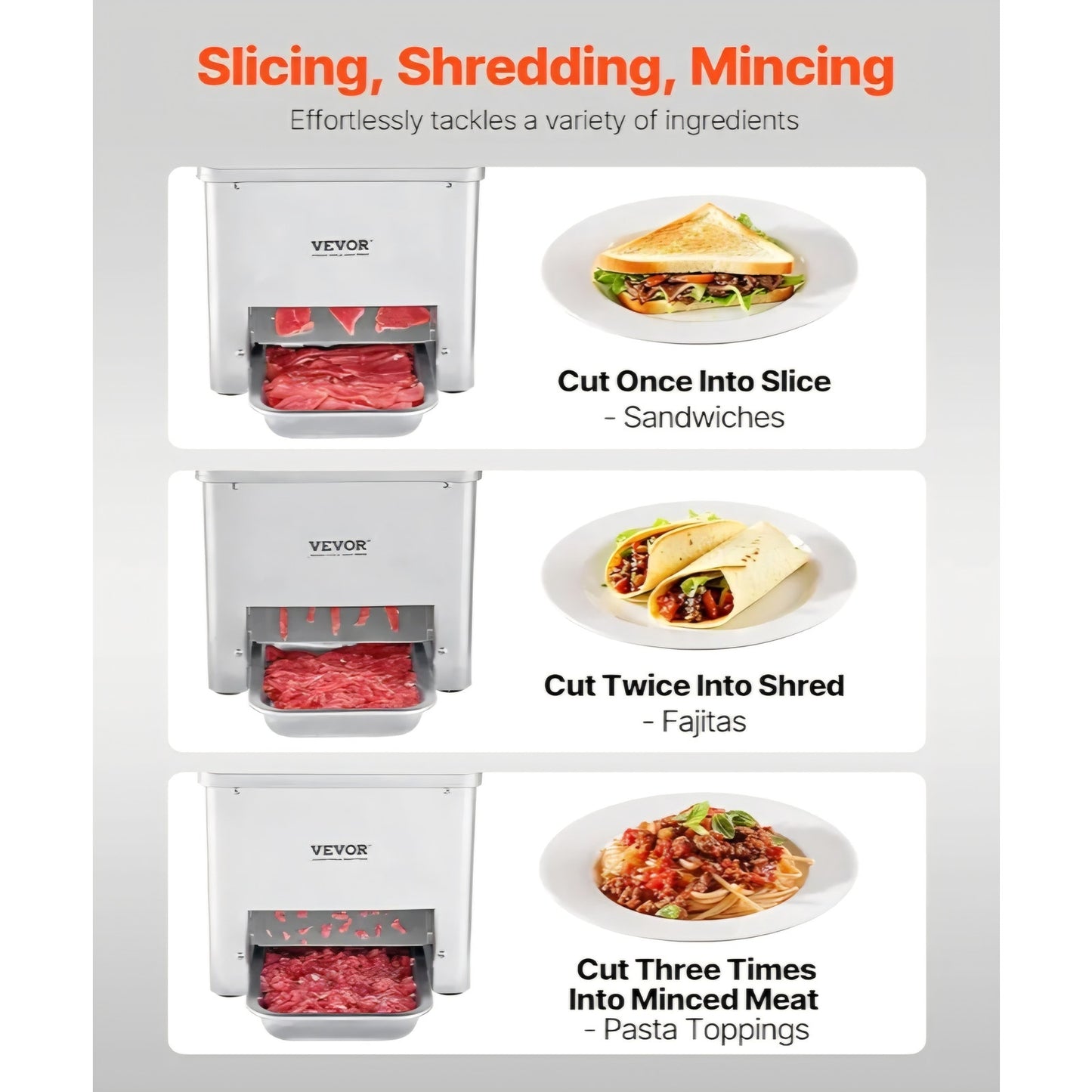 VEVOR Meat Cutter Machine, 550W Meat Slicer, 350 lb/h Commercial Meat Cutting Machine, Stainless
